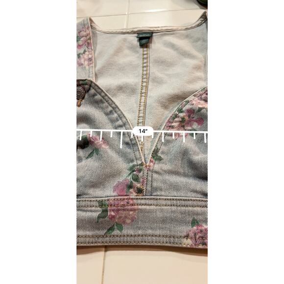 Wild Fable Denim Vest Tank Cropped Light Wash Floral Print Women's XXS - Picture 7 of 7